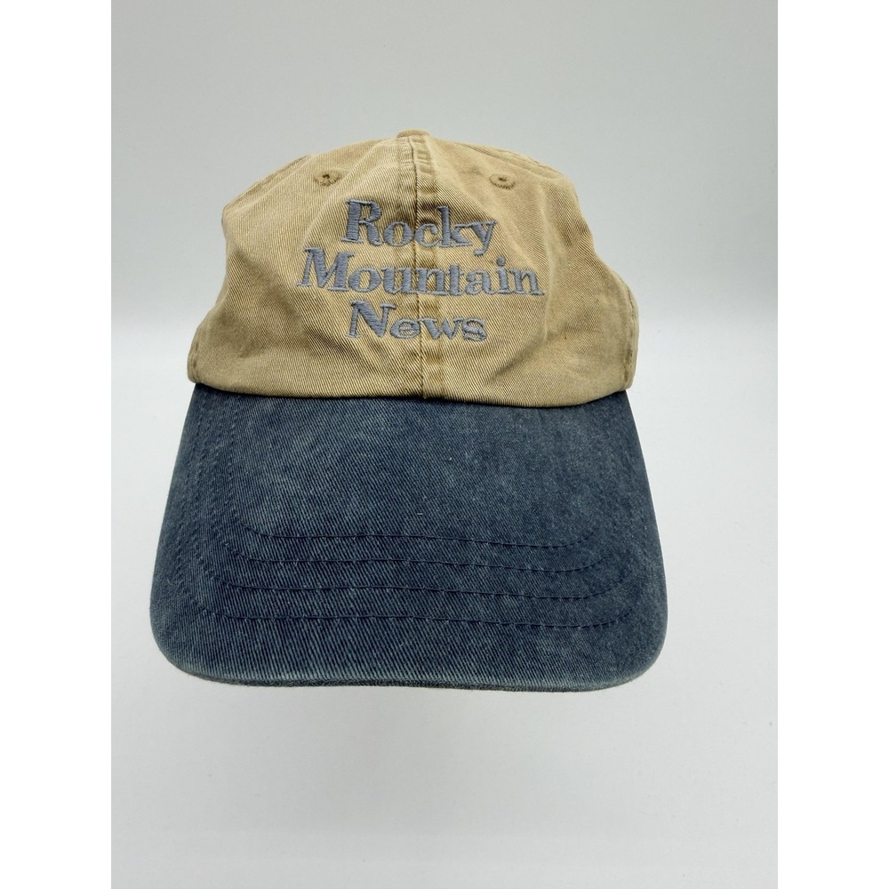 Rocky Mountain News Hat Cap Strap Back Mens One Size Beige Blue Anvil Twill